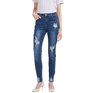 GUNLIRE High Waisted Jeans for Women Trendy Stretch Skinny Fit Ripped Distressed Tummy Control Casual Denim Pants