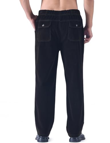Zoulee New Men's Elastic Waist Zip Fly with Button Closure Classic-Fit Corduroy Pants4