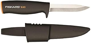 Fiskars Nóż Uniwersalny, Pochwa do bezpiecznego przechowywania w zestawie, Długość: 22,5 cm, Czarno-pomarańczowy, Ziarnistość 40, 1001622