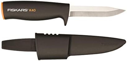 Fiskars Nóż Uniwersalny, Pochwa do bezpiecznego przechowywania w zestawie, Długość: 22,5 cm, Czarno-pomarańczowy, Ziarnistość 40, 1001622