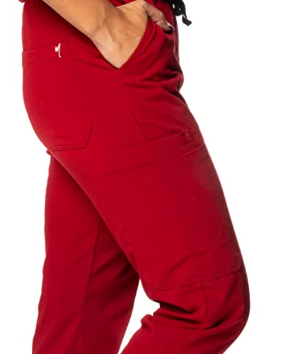 Image of Mim Jogger Scrub Pants for Women, Skinny Leg Joggers, Burgundy, Black, Navy Blue, Green
