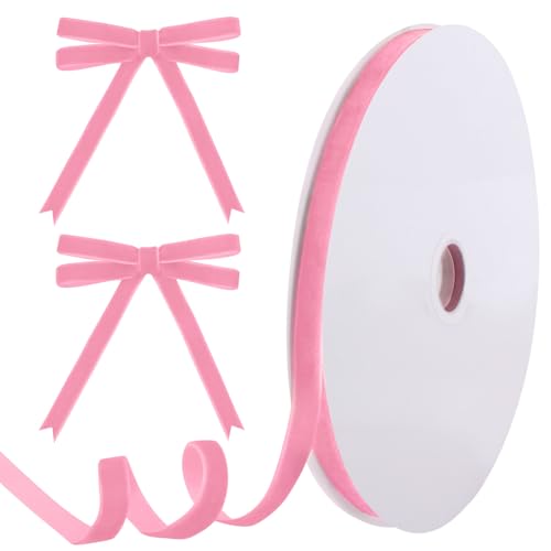 Image of Tsorode 25 Yards Pink Velvet Ribbon,3 /8 Inch Christmas Tree Ribbon