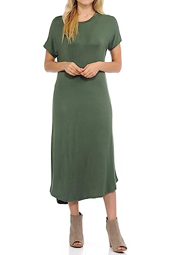 Image of iconic luxe Women's A Line Short Sleeve T Shirt Midi Dress Summer Casual