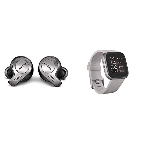 Jabra Elite 65t True Wireless Bluetooth In-Ear Kopfhörer (Sprachsteuerung für Alexa, Siri, Google Assistant)+Fitbit Versa 2–Gesundheits und Fitness Smartwatch,Steingrau/Nebelgrau,mit Alexa-Integration