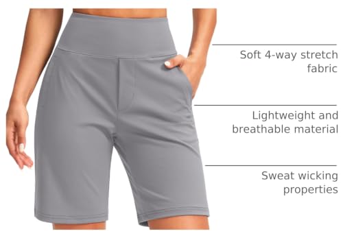 Image of SANTINY Women's 9 inch High Waisted Bermuda Shorts with 4 Pockets Knee Length Long Shorts for Women Workout Athletic Casual