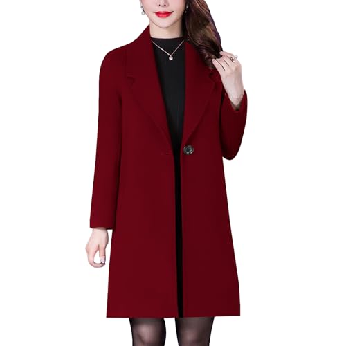 Aprsfn Women's Winter Wool Coats Long Sleeve One Buttoned Pea Coats Notched Lapel Jackets Mid-Length Windproof Overcoat
