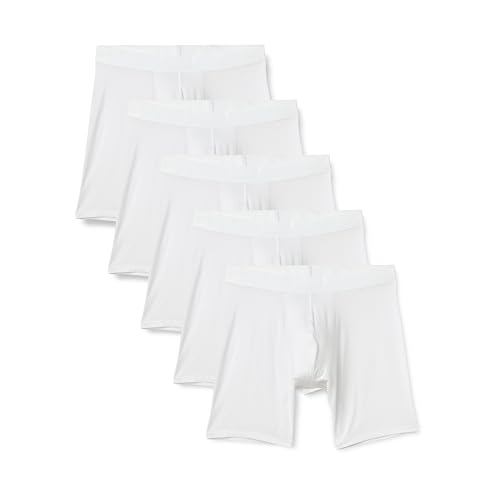 Amazon Essentials Men's Super Soft Modal Longer Length Boxer Briefs, Pack of 5, White, X-Large
