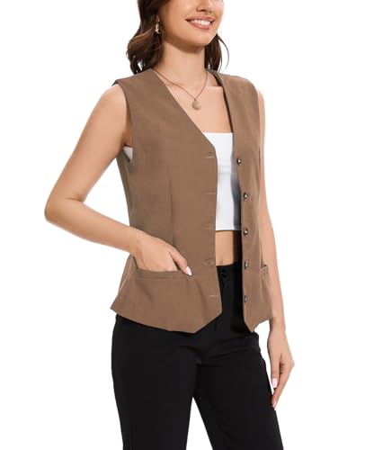 MINTLIMIT Vest for Women V Neck Lightweight Work Cropped Sleeveless Jacket Linen Vests Women3