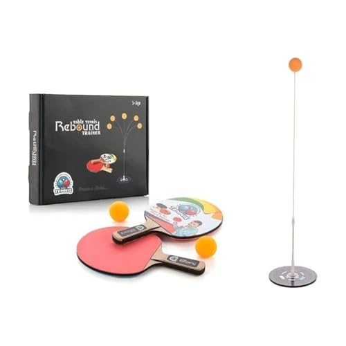 Image of Wooden Table Tennis Trainer for Kids & Adults | Solo Ping Pong Training Kit with Base, Rod & Ball | Indoor Outdoor Reflex Game