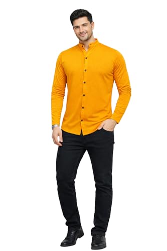 Image of Blisstone Men's Band Collar Shirt - Full Sleeve Slim Fit Casual Cotton Blend Mandarin Collar Button Down Shirt