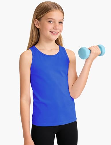 Image of Auranso Girls Tank Tops Cotton Sleeveless Undershirts Athletic Shirts Racerback Dance Outfit Workout Tops Royal Blue 9-10 Years