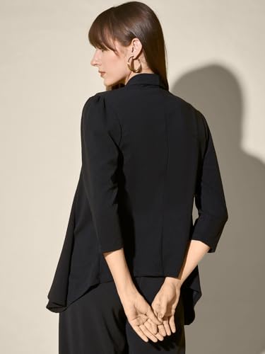 Image of Sleek Black Open Front Solid Women's Blazer