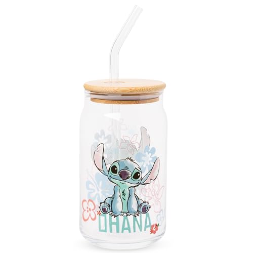 Silver Buffalo Disney Lilo and Stitch Ohana Floral Glass Jar Tumb...