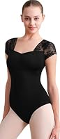Mulnall Damen Ballett Leotard mit Mesh zurück, schwarze kurzärmelige Spitze Panel Tanzkleidung(237118-06-L)