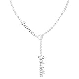 Personalized Sterling Silver Double Name Necklace Pendant,with 14-22 Inch Adjustable Chain Handmade Jewelry for Mom,Women(Silver)