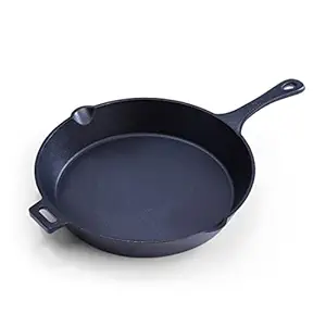 Wonderchef Forza Pre Seasoned 29 cm Cast Iron Fry Pan | with Lifetime Exchange Warranty | Black