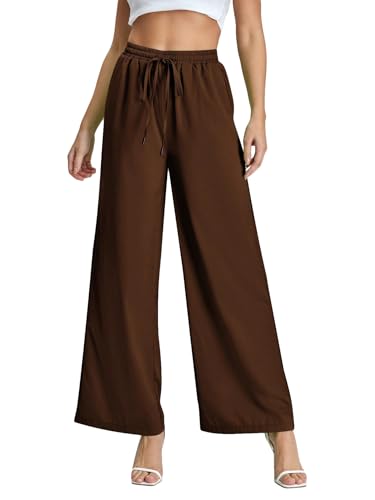 SweatyRocks Women's Wide Leg Satin Pants Casual Elastic Waist Loose Trousers with Pocket