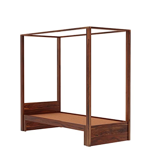 Image of Solid Sheesham Wood Single Size Poster Bed Without Storage for Bed Room Living Room Home Wooden Double Bed Palang Solid Wood Bedroom Furniture for Hotel (Honey Finish)