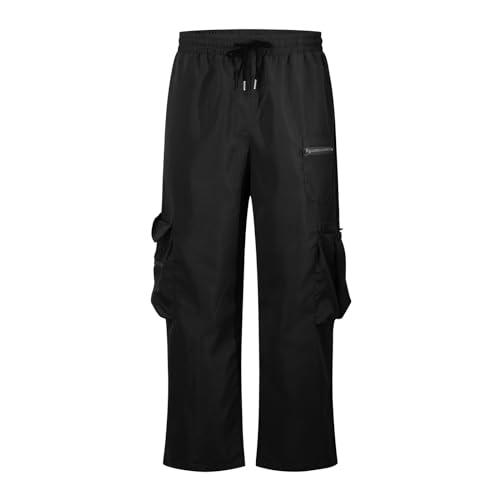 Mens Cargo Pants Relaxed Fit Streetwear Drawstring Elastic Waist Casual Straight Leg Trousers with Multi Pockets2