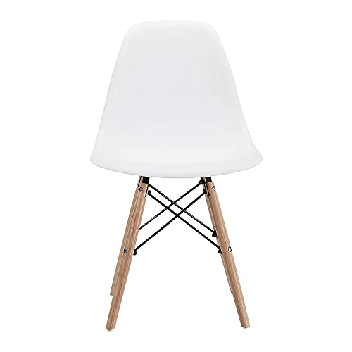 Canglong , Modern Mid-Century Side Chair With Natural Wood Legs For Kitchen, Living Dining Room, White #TOP3