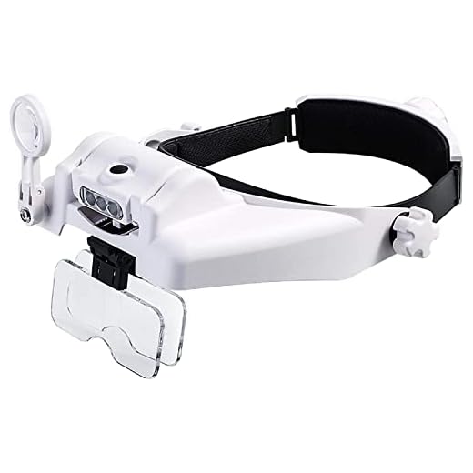 Headband Magnifying Glass with Light, Head Mount Magnifier Glasses Visor Handsfree Reading Magnifying Glasses for Close Work, Jewelers loupe, Sewing, Crafts, Hobbies, Repair (1.0X to 14X)