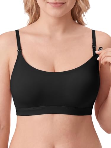 TRYWISH Womens Inbarely Nursing Bra Soft Seamless Maternity Bralette for Breastfeeding Unpadded Comfy Sleep Bra-Black-M