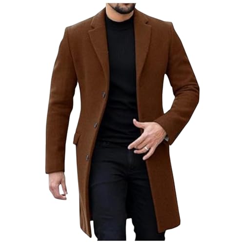 Men's Classic Fit Trench Coat Winter Long Jacket Notched Collar Long Jacket Overcoat Single Breasted Pea Coat Pockets