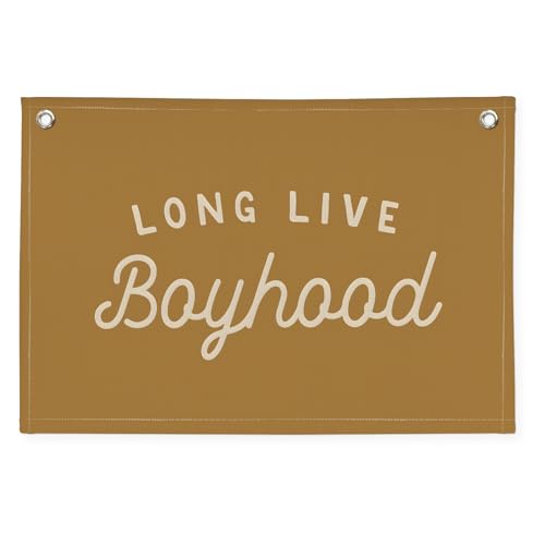 Image of Long Live Boyhood Orange Fall Banner Boy Room Decor,Banner Flag Nursery Playroom Wall Decor for Boys Bedroom Living Room Dorm Toddler Decorations for Kid Banner Wall Hanging Flag Linen Banner 30x20