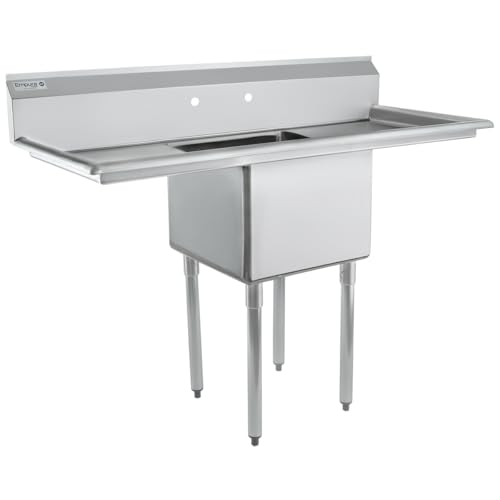 Image of EMPURA 54 inch Wide Stainless Steel One Compartment Commercial Sink | Utility 18 x 18 Bowl for Restaurant Laundry Garage | (2) 18 inch Drainboard, 9.75 inch Backsplash, 54 inchW x 23.5 inchD x 44.25 inchH, 18 Gauge, NSF