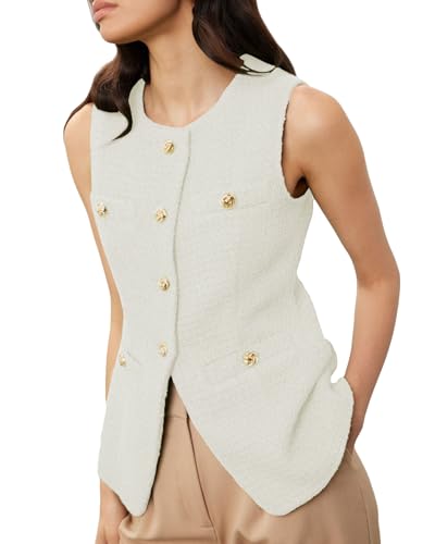 Gilet blazer tweed YEXPINE pour femmes, beige