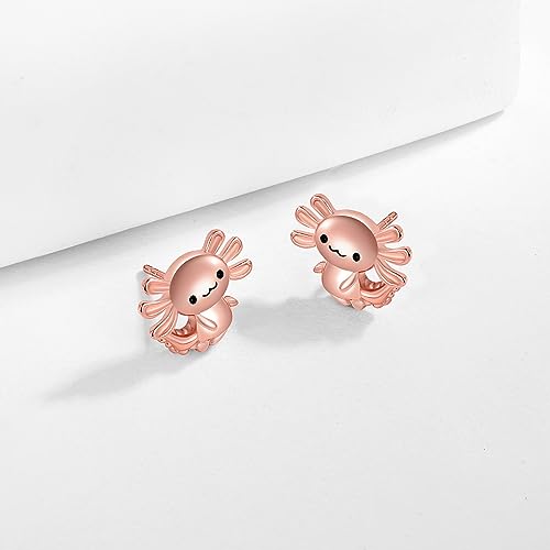 Axolotl Earrings for Womens 925 Sterling Silver Rose Gold/Blue Axolotl Stud Earrings Hypoallergenic Cute Axolotl Gifts Animal Jewelry Gifts for Women3