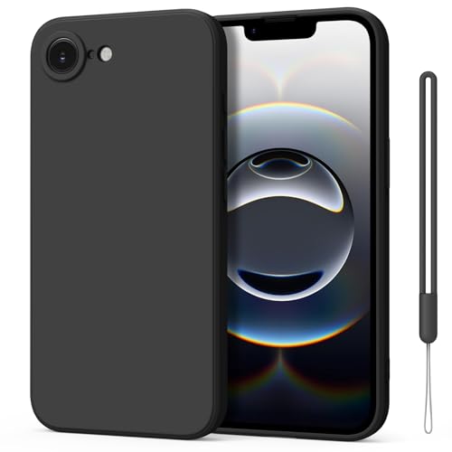 Yisica Funda con iPhone 16e, Funda de Silicona con Protección de la Cámara, Forro de Microfibra Ssuave, Diseño Especial de Borde Recto (Negro, iPhone 16e)