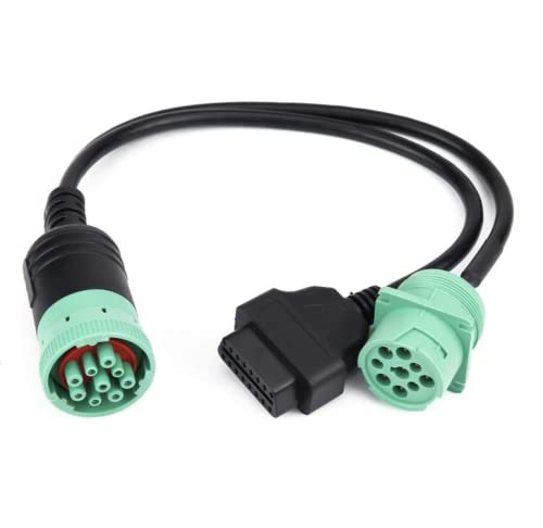 Goliton Green Type 2 J1939 9pin Female to OBD2 and to J1939 Male Splitter Y Cable for Truck Freightliner GPS ELD Tracker