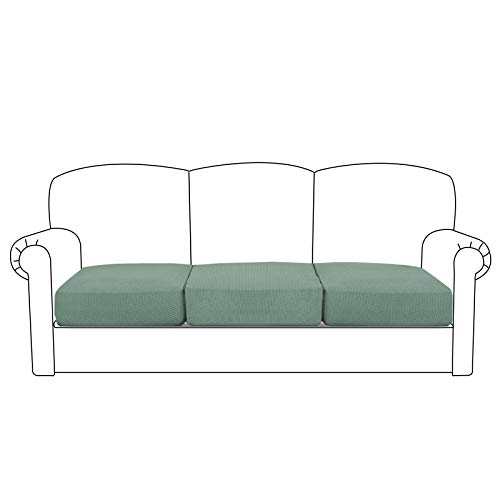 BellaHills Stretch Sofa Seat Cushion Cover Sofa Couch Cushion Furniture Protector Sofa Slipcover with Elastic Bottom Spandex Jacquard Fabric Small Checks(3 Piece Sofa Cushion Covers,Sage)