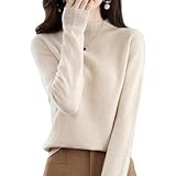 [Ttoitv] ニット セーター レディース トップス ハイネック【暖かい/着痩せ/着回し/ストレッチ】 柔らかい 無地 長袖 カジュアル シンプル ニットソー カットソー 春 秋 冬 (JP, アルファベット, L, ベージュ)