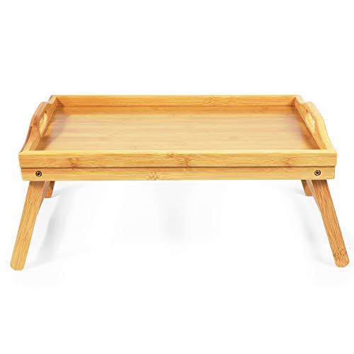 Bamboo Bed Serving Tray with Folding Legs (17.2 x 12 x 8 in)