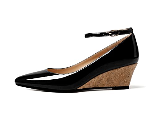 YODEKS Women's Wedge Pump Mid Heel Mary Jane Pointed Toe Shoes with Ankle Strap for Evening Party Dress Casual2