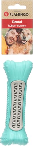 Flamingo Hundespielzeug – Growi Knochen Weiß/Grün – aus Gummi, Zahnpflege – Länge 16,5 cm