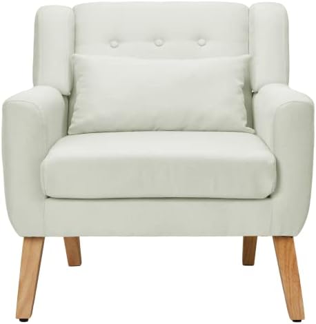 Joysoul Comfy Accent Chair,Living Room Reading Arm Chair Upholstered,Linen Fabric Single Sofa Chair for Bedroom Living Room,Recliner Armchair with Pillow,Bottom Storage,Adjustable Feet,Beige