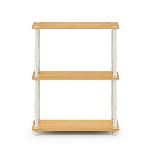 Image of Furinno Turn-N-Tube 3-Tier Compact Multipurpose Shelf Display Rack with Classic Tube, Beech /White