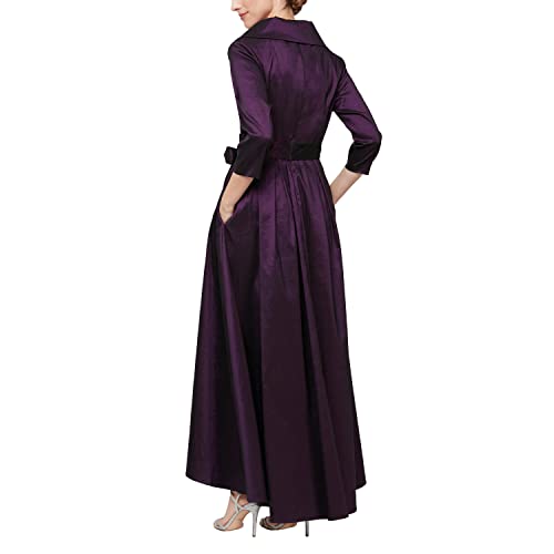 Image of Alex Evenings Women's Portrait Collar Dress with Full Skirt, Pockets, and Tie Belt