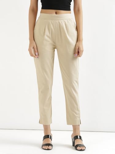 Image of SAADAA Pack of 2 Women's Cotton Pants | Regular Fit Mid-Rise Comfortable Trousers with Pockets | Casual