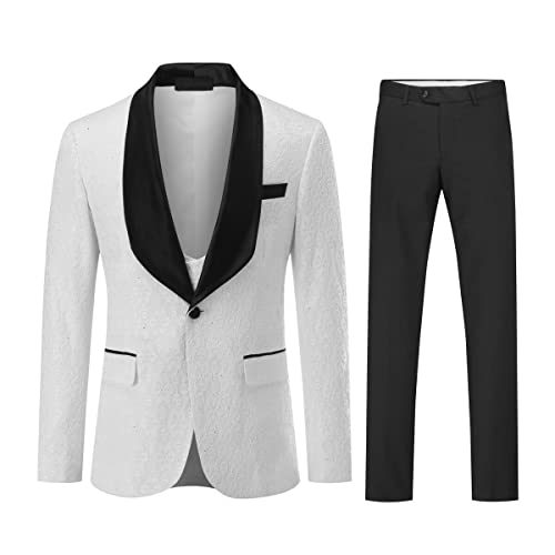 YFFUSHI Men's 3 Piece Suit One Button Slim Fit Shawl Lapel Tuxedo Blazer Jacket Vest Pants
