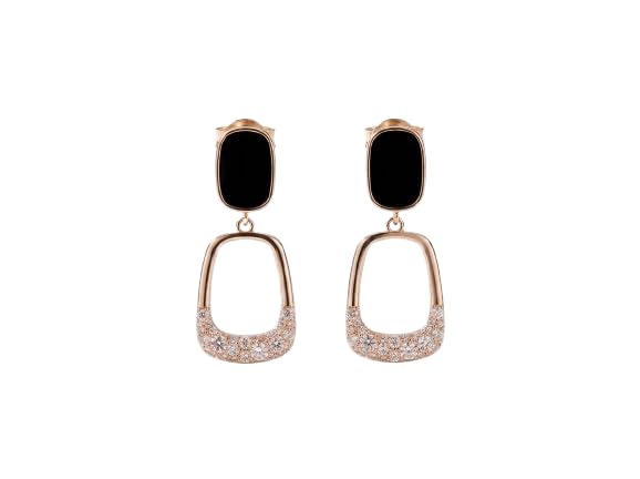 KuchhBhiKharido Black Enamel Stud and Gold-Toned Square Drop Earrings with Pav Crystals