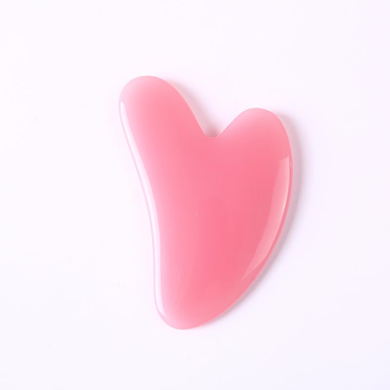 Resin Heart Shaped Scraping Board Imitation Jade Gua Sha Board Gua Sha Facial Massage Tool for Face and Body Treatment,Rose Pink