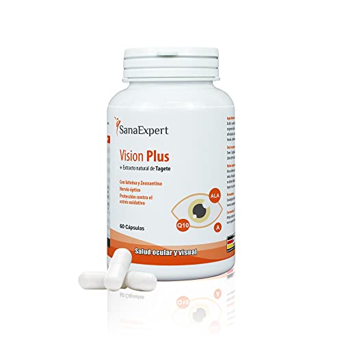 SanaExpert Vision Plus für Sehnerv, Sehkraft und Augen-Gesundheit, mit Tagetes-Extrakt, Lutein, Zeaxanthin, Coenzym Q10, Vitamin A und E, 60 Kapseln Cover