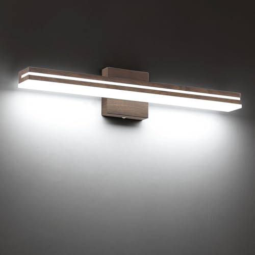 Image of SineRise 24-Inch LED Modern Bathroom Vanity Light Bar, Brown Modern Acrylic Bathroom Wall Lighting Fixtures Over Mirror (Cool White 6000K)