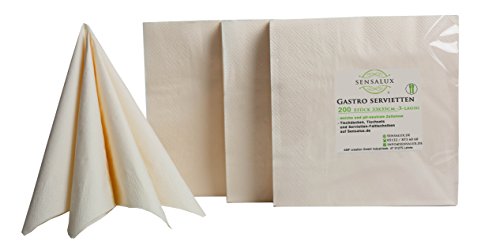 Sensalux Gastro-Servietten, 200 Stück, Creme, 3-lagig 1/4-Falz 33 cm x 33 cm, hochwertige Servietten, ideal für Partys, Hochzeiten, Geburtstage