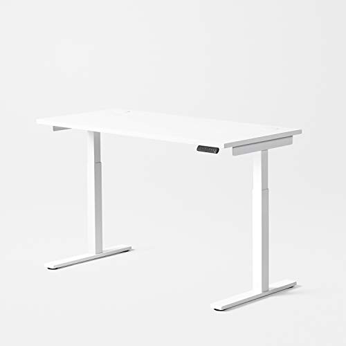 Image of Fully Remi Standing Desk 58 inch x 27 inch White Desktop - Electric Adjustable Desk Height from 27.25 inch to 46.75 inch with Memory Preset Controller (White Frame)