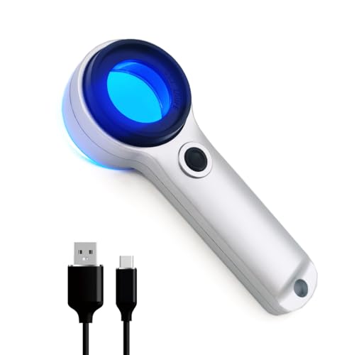 Handheld 60X Magnifier Loupe with UV & LED Lights Optical Coating Lens USB Rechargeable Jewelry Loupe Magnifying Glass for Jewellery, Rocks, Coins, Stamps, Antique, Watch Repairs